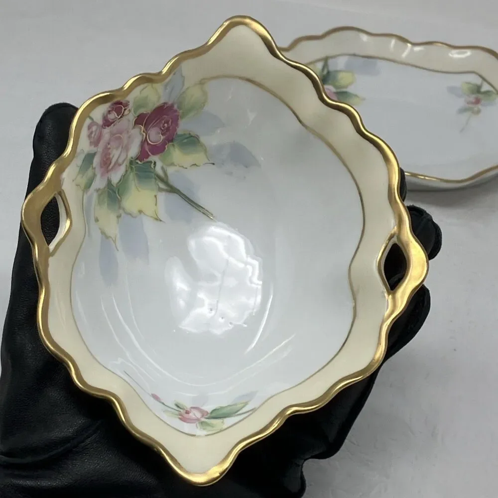 Nippon Gravy Sauce Boat w Underplate Roses Gilt Painted Gold & Raised Flower VTG